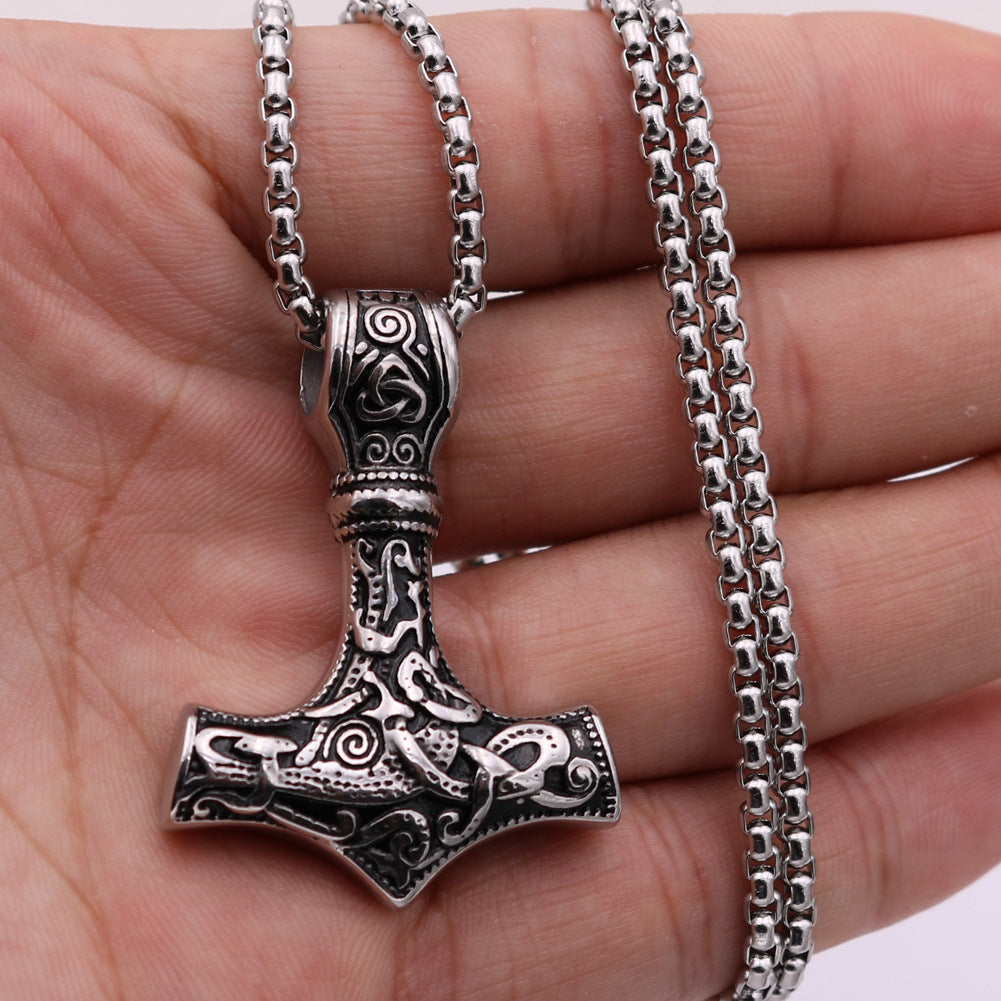 Viking Thor Hammer Necklace - Norse Legacy Collection Stainless Steel Pendant for Men