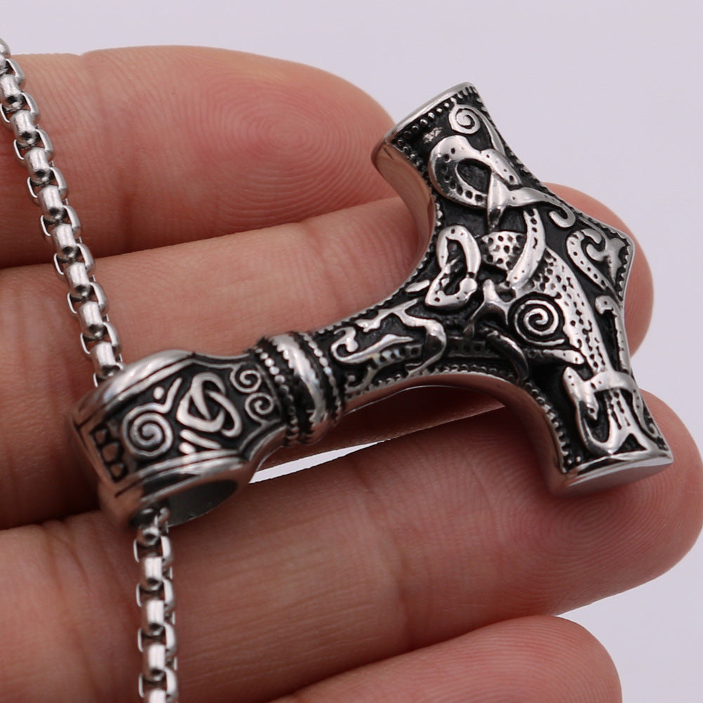 Viking Thor Hammer Necklace - Norse Legacy Collection Stainless Steel Pendant for Men