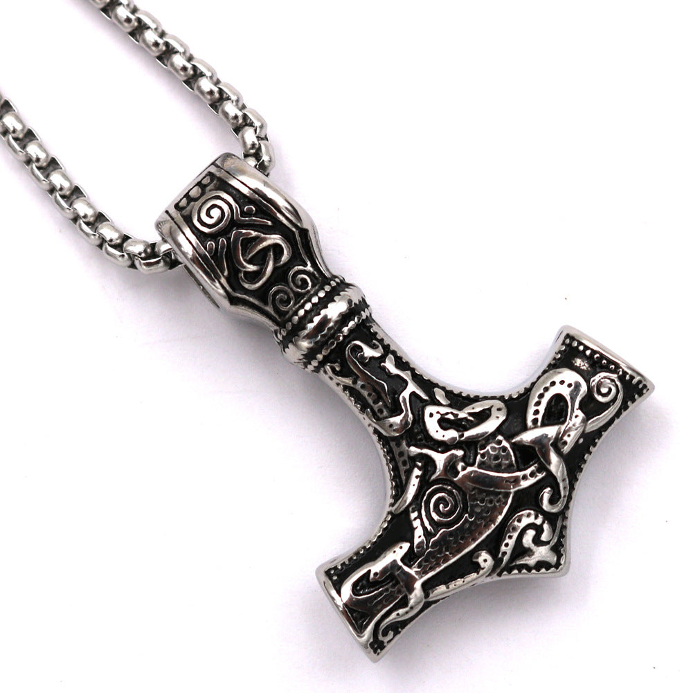 Viking Thor Hammer Necklace - Norse Legacy Collection Stainless Steel Pendant for Men