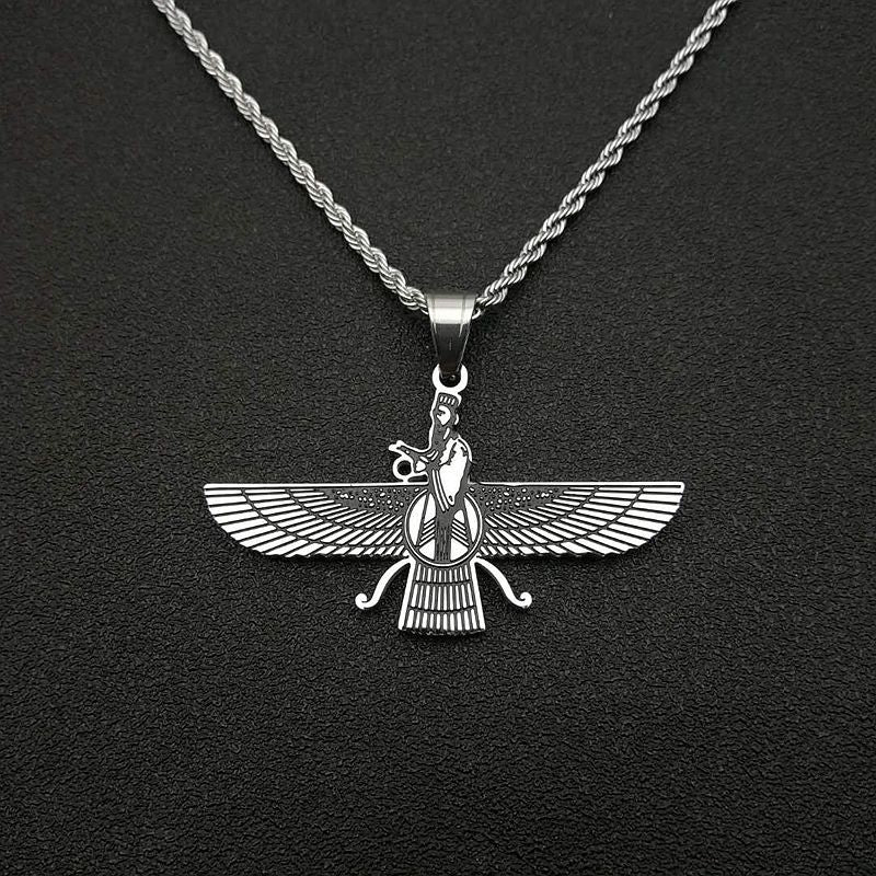 Planderful Everyday Genie Hip Hop Necklace Stainless Steel Gold Plated Persian Zoroastrian Pendant For Trendsetting Fans