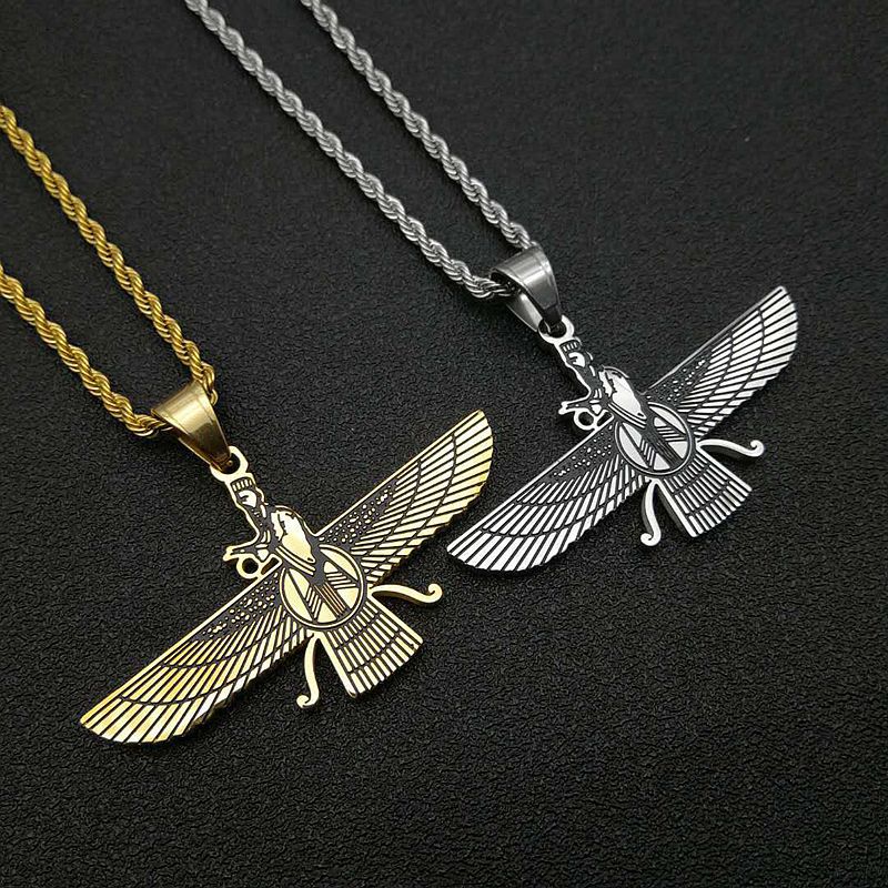 Planderful Everyday Genie Hip Hop Necklace Stainless Steel Gold Plated Persian Zoroastrian Pendant For Trendsetting Fans