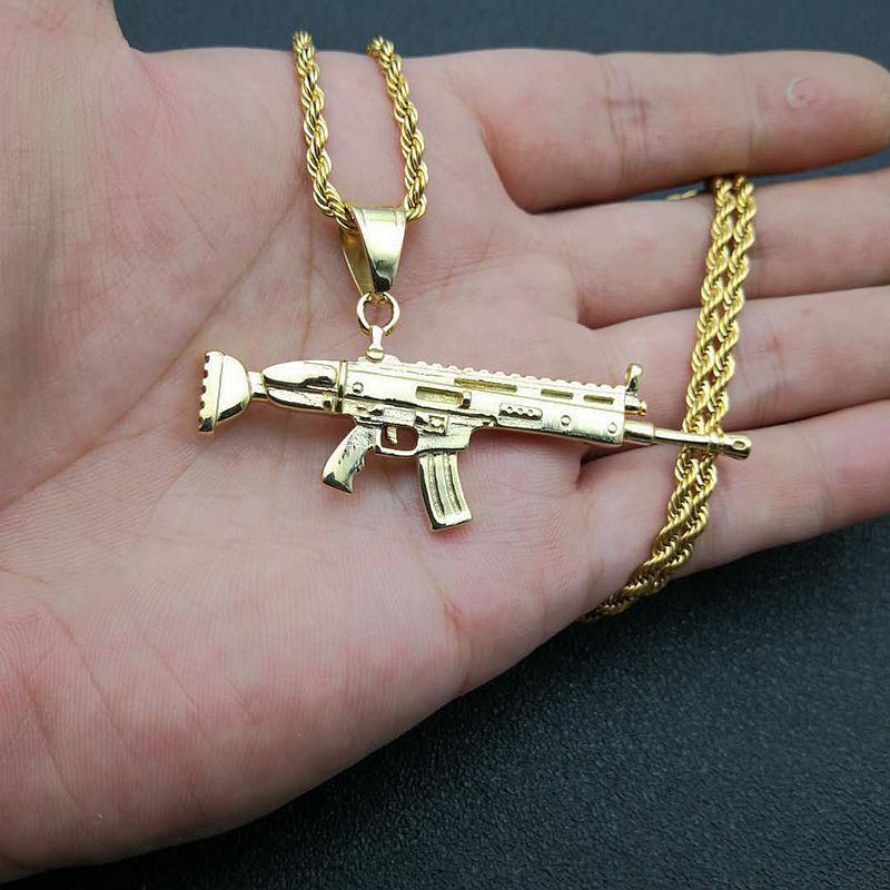 Steel Necklace – Statement Rifle Shape Pendant