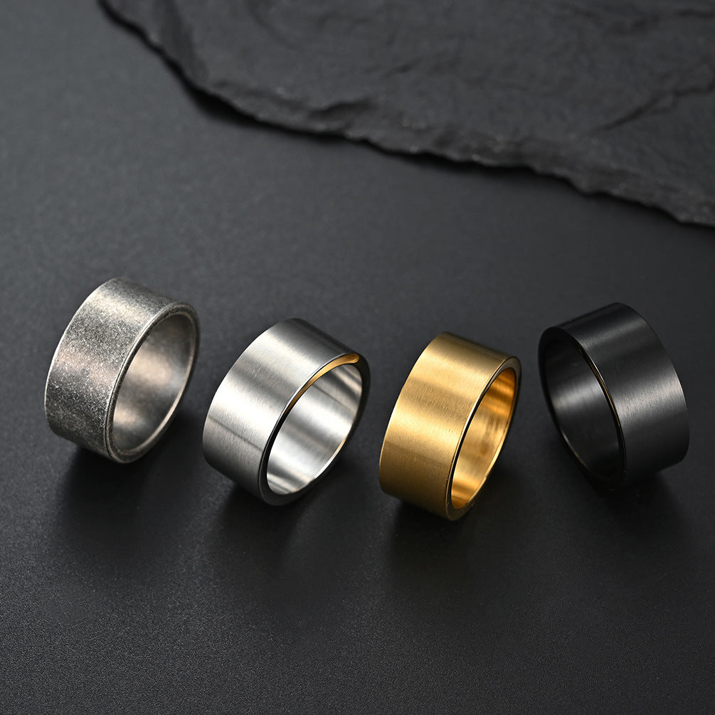 10Mm Wide Simple Flat Matte Brushed Titanium Steel Ring