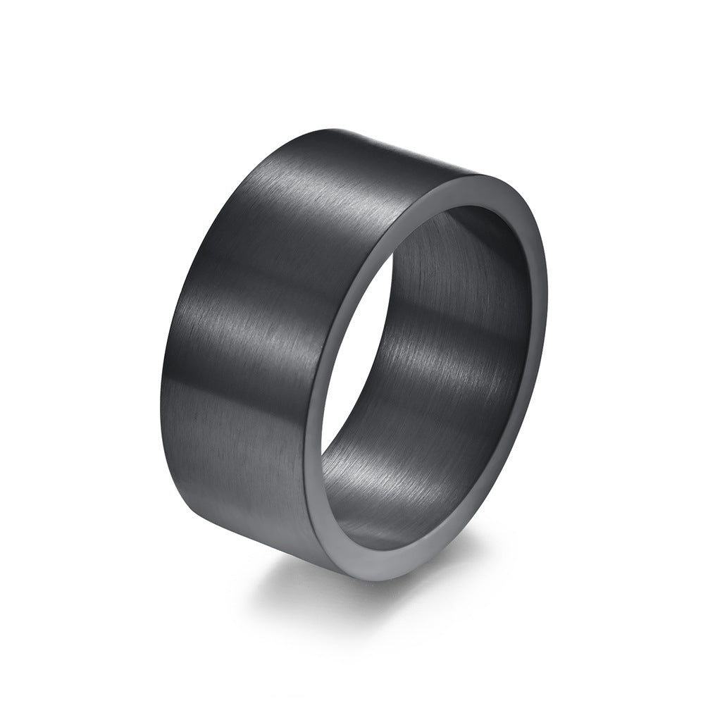 10Mm Wide Simple Flat Matte Brushed Titanium Steel Ring