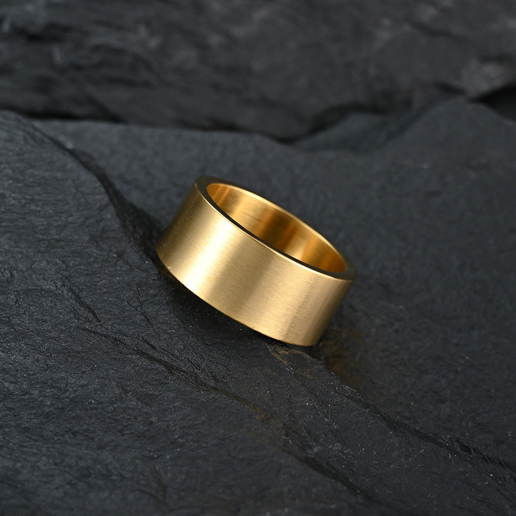 10Mm Wide Simple Flat Matte Brushed Titanium Steel Ring