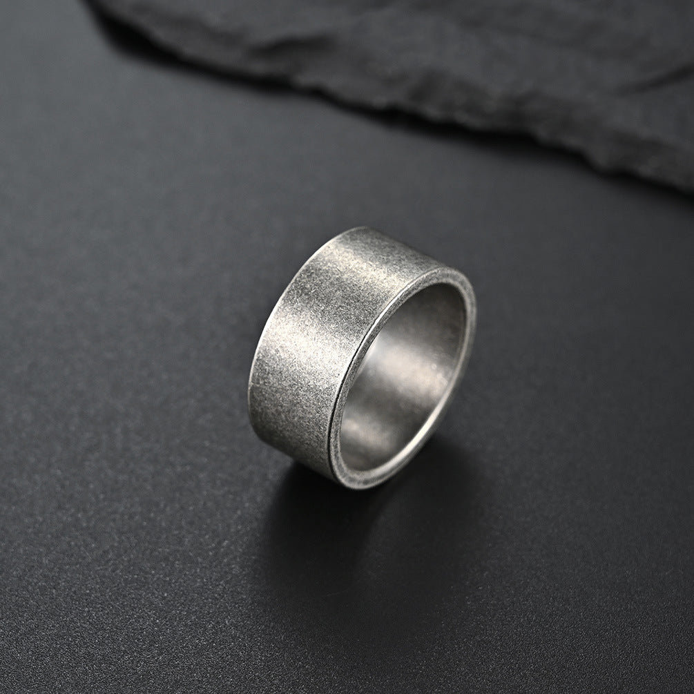 10Mm Wide Simple Flat Matte Brushed Titanium Steel Ring