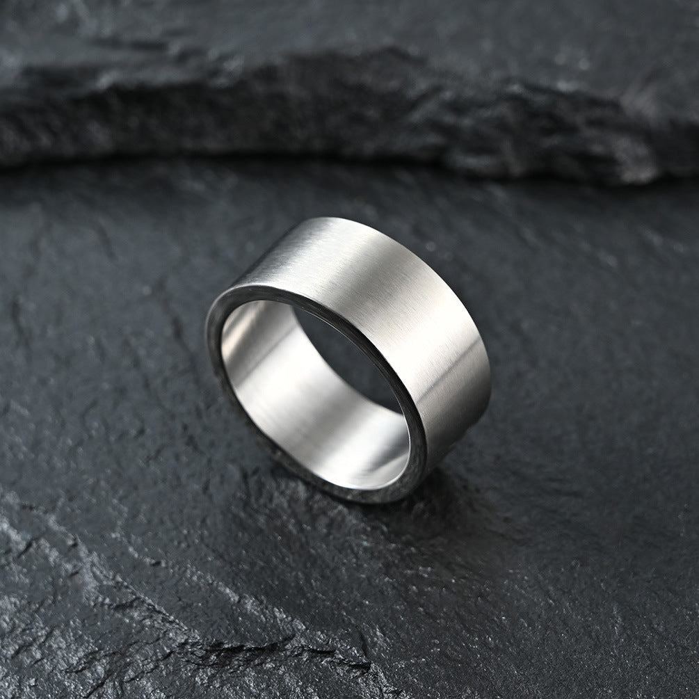 10Mm Wide Simple Flat Matte Brushed Titanium Steel Ring