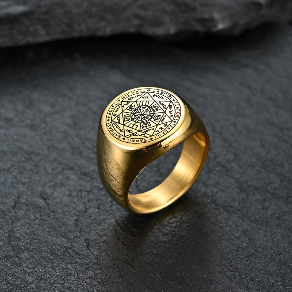 Planderful Everyday Genie Heptagram Ring For Men Titanium Steel Durable Urban Hip Hop Style