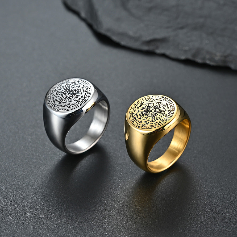Planderful Everyday Genie Heptagram Ring For Men Titanium Steel Durable Urban Hip Hop Style