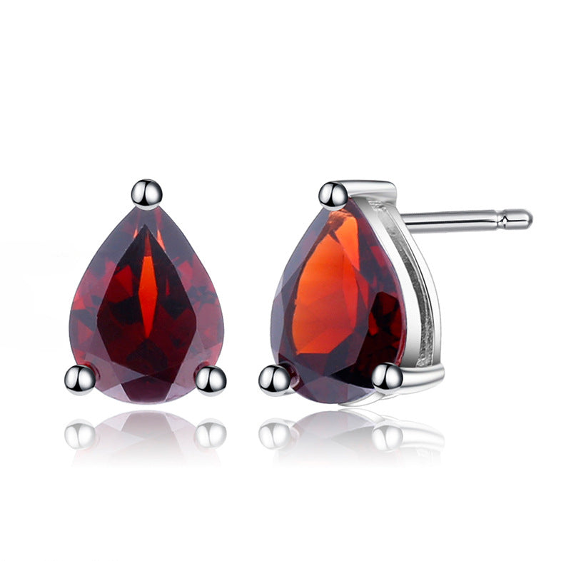 Solitaire Pear Shape Natural Gemstone Silver Stud Earrings