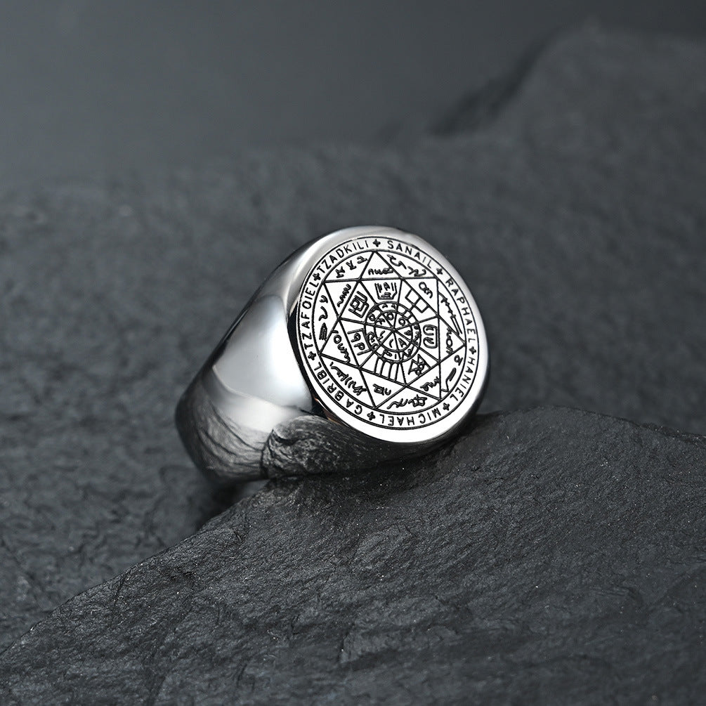 Planderful Everyday Genie Heptagram Ring For Men Titanium Steel Durable Urban Hip Hop Style