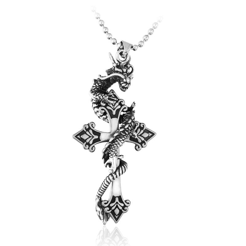 Customizable Men's Titanium Steel Panlong Engraved Cross Pendant - Retro Jewelry Wholesale