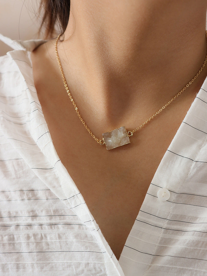 Crystal Block Pendant Necklace - Elegant Clavicle Chain Jewelry