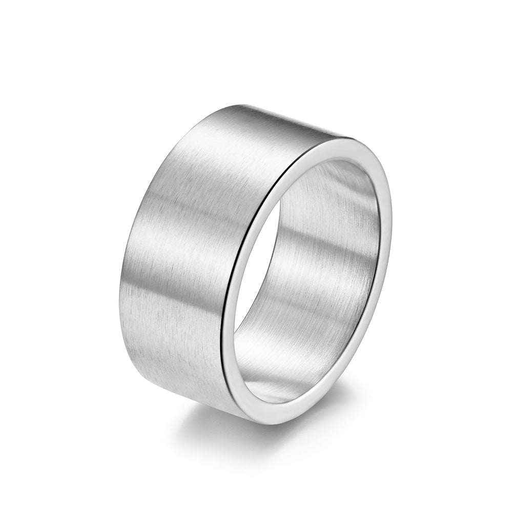 10Mm Wide Simple Flat Matte Brushed Titanium Steel Ring