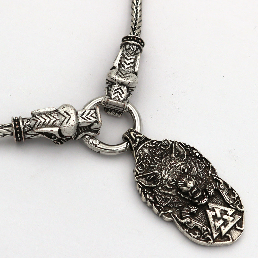 Viking Legend Wolf Head Necklace - Men's Celtic Animal Pendant from Planderful Collection
