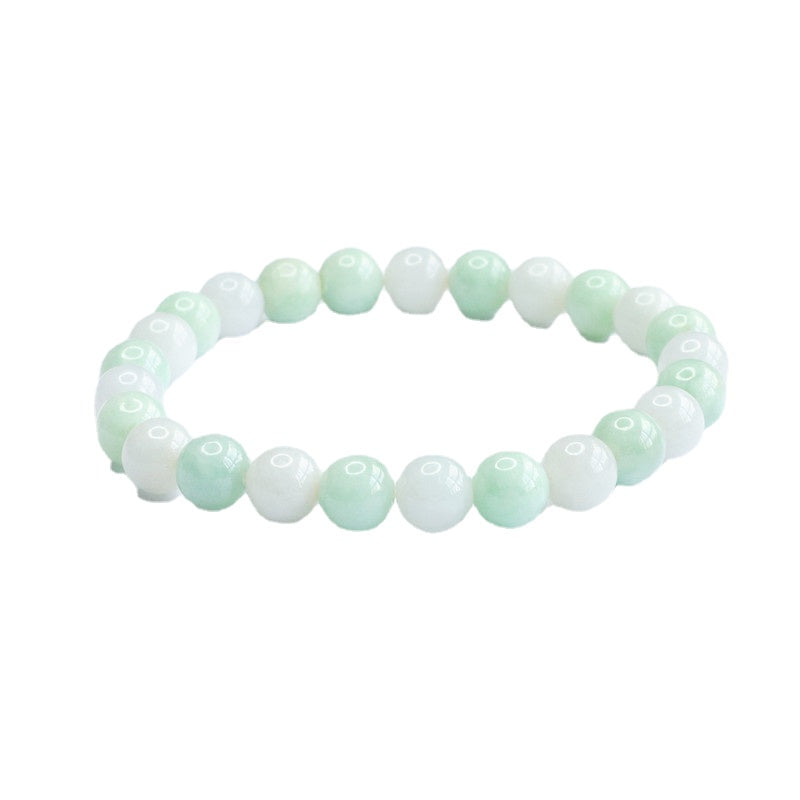 Fortune's Favor Sterling Silver Natural Jade Bracelet with Green and White Beads