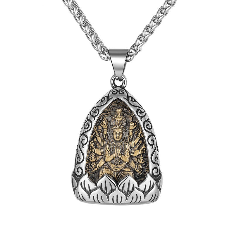 Steel Necklace – Vintage Buddha Pendant for Boyfriend