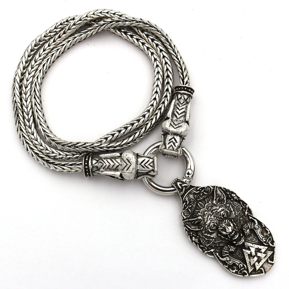 Viking Legend Wolf Head Necklace - Men's Celtic Animal Pendant from Planderful Collection