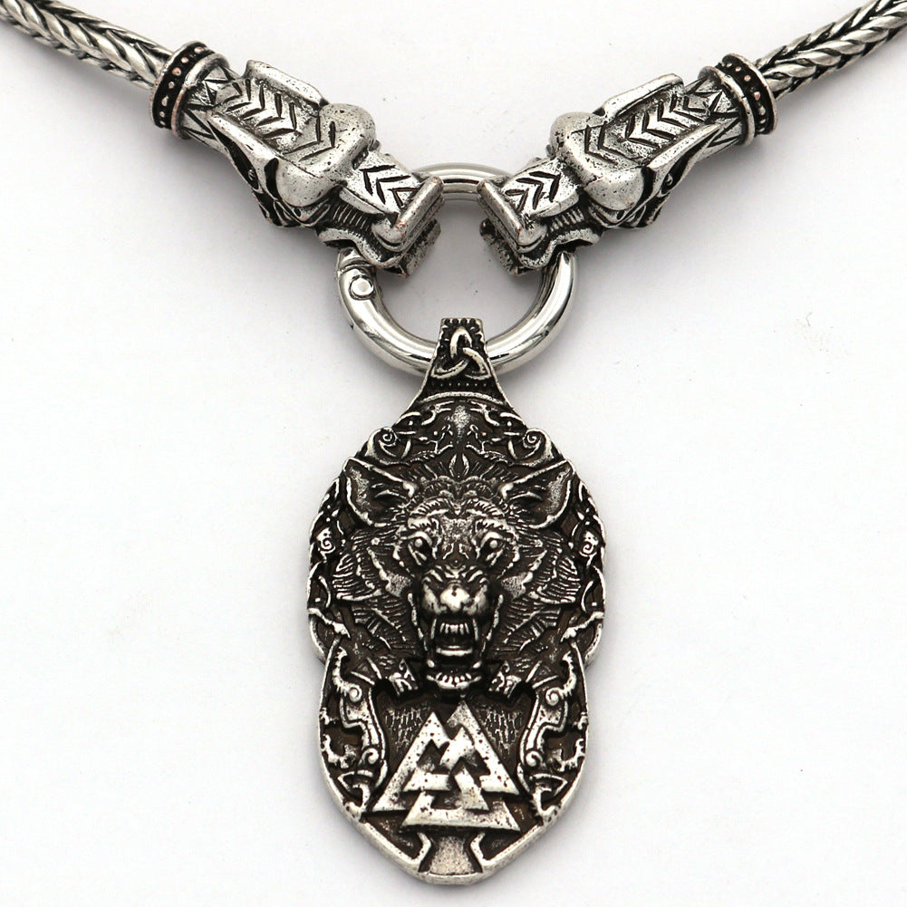 Viking Legend Wolf Head Necklace - Men's Celtic Animal Pendant from Planderful Collection
