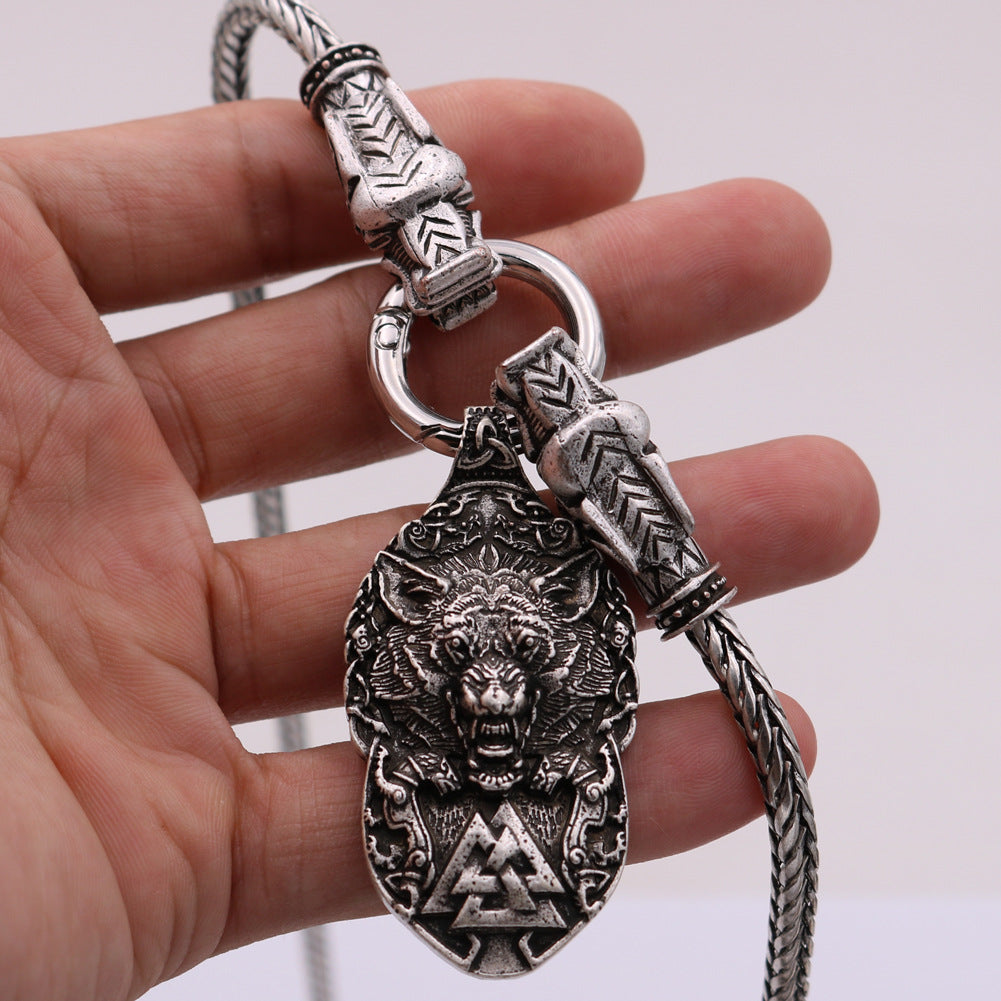Viking Legend Wolf Head Necklace - Men's Celtic Animal Pendant from Planderful Collection