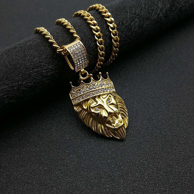 Zircon Necklace - Statement Gold-Plated Lion Head Pendant for Hip Hop Style by Planderful Jewelry