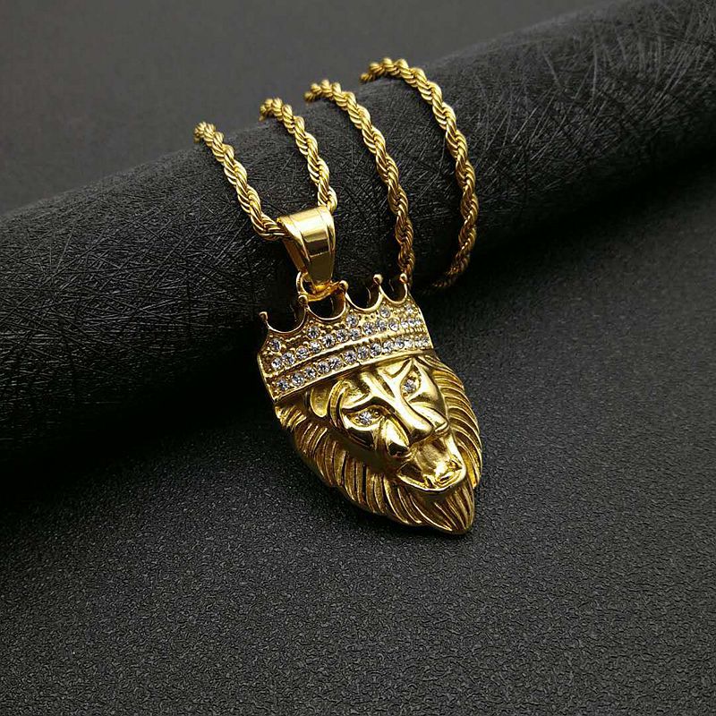 Zircon Necklace - Statement Gold-Plated Lion Head Pendant for Hip Hop Style by Planderful Jewelry
