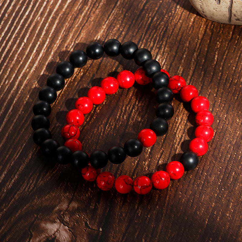 Trendy Simple Couple Bracelet for Casual Wear - Matte Black Agate Jewelry for Men