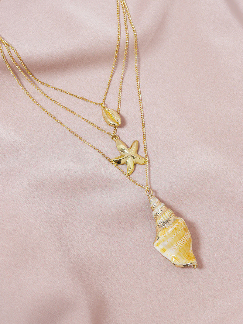 Stylish Triple-layer Seashell Pendant Necklace with Cross-border Appeal
