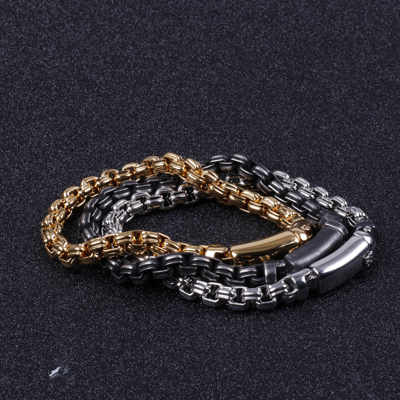 Stylish Retro Square Pearl Bracelet for Men - Versatile Stainless Steel Jewelry