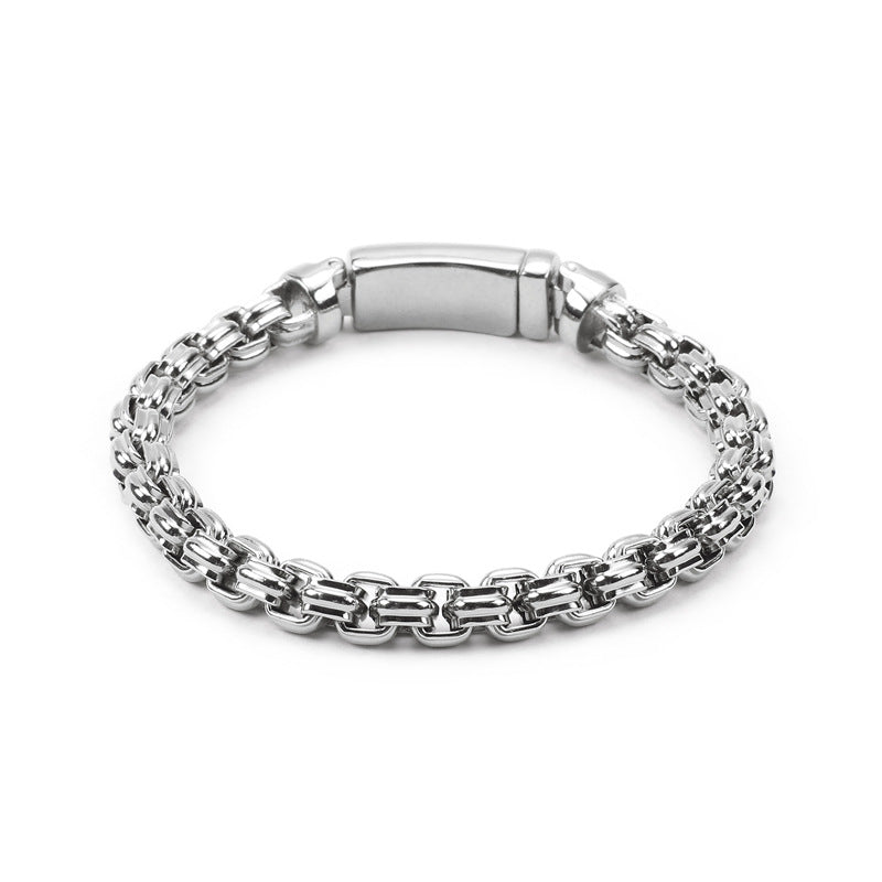 Stylish Retro Square Pearl Bracelet for Men - Versatile Stainless Steel Jewelry