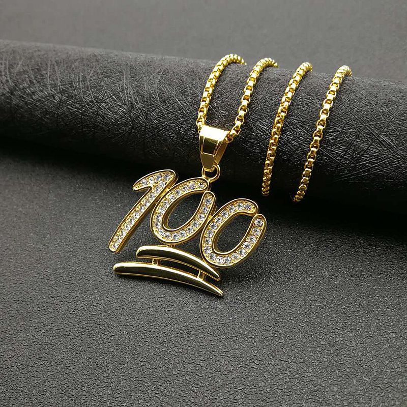 Planderful Hip Hop Necklace Gold Plated Zircon Pendant Titanium Steel 100Point Jewelry For Trendsetting Fans