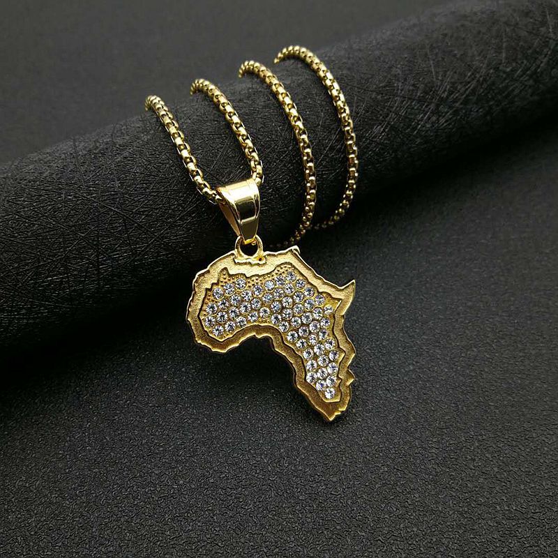 Zircon Necklace – Statement Hip-Hop African Map Pendant