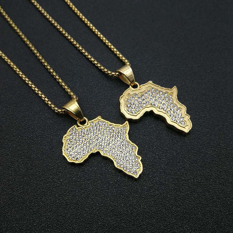 Zircon Necklace – Statement Hip-Hop African Map Pendant