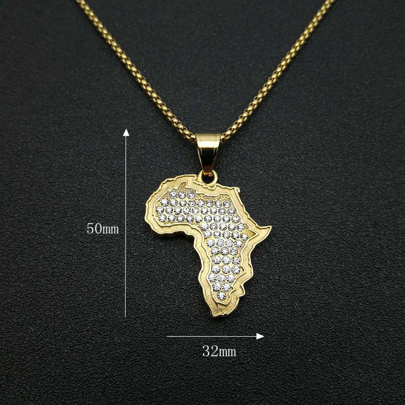 Zircon Necklace – Statement Hip-Hop African Map Pendant