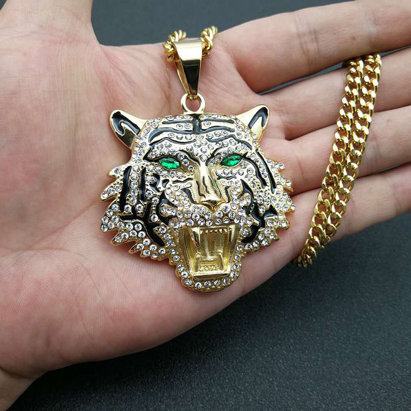 Hip Hop Jewelry Titanium Steel Gold Plated Zircon Tiger Head Bottle Opener Pendant Necklace By Planderful Everyday Genie