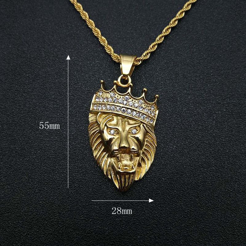 Zircon Necklace - Statement Gold-Plated Lion Head Pendant for Hip Hop Style by Planderful Jewelry