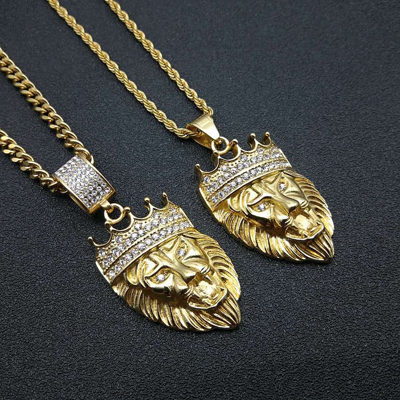 Zircon Necklace - Statement Gold-Plated Lion Head Pendant for Hip Hop Style by Planderful Jewelry