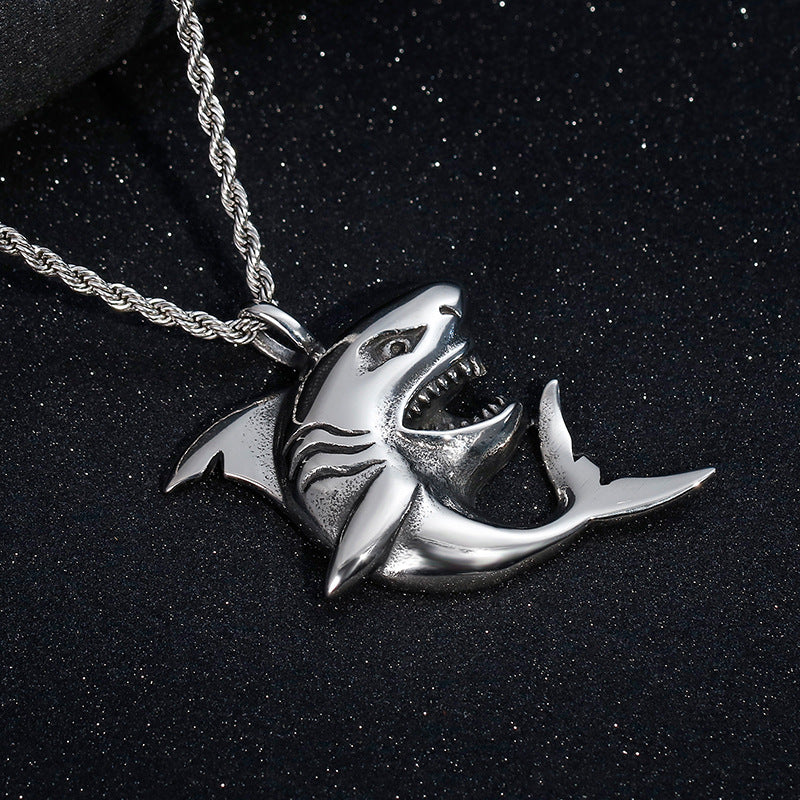 Shark Men's Pendant with Titanium Steel Bouncing Charm
