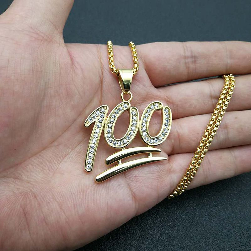 Planderful Hip Hop Necklace Gold Plated Zircon Pendant Titanium Steel 100Point Jewelry For Trendsetting Fans