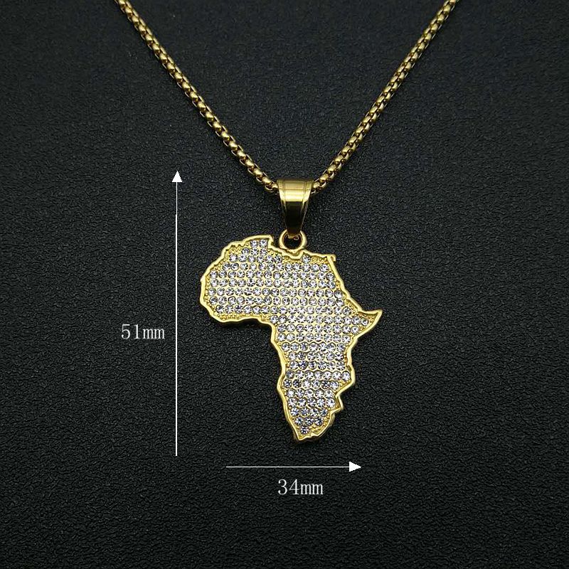 Zircon Necklace – Statement Hip-Hop African Map Pendant
