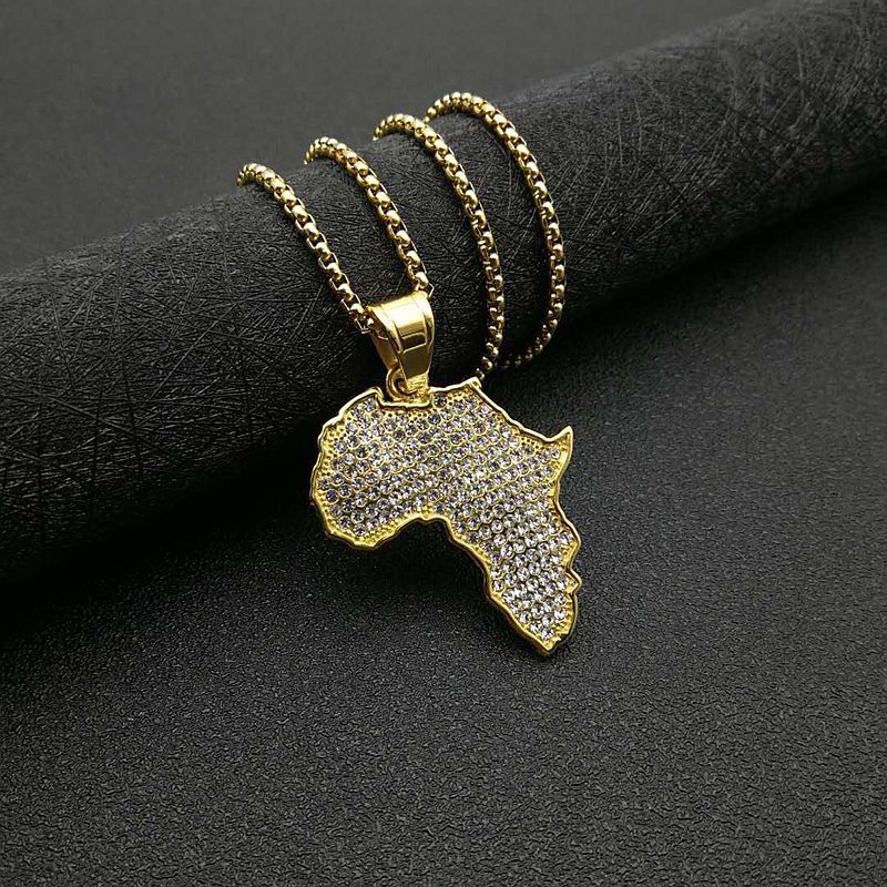 Zircon Necklace – Statement Hip-Hop African Map Pendant