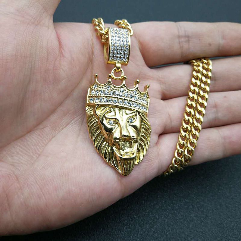 Zircon Necklace - Statement Gold-Plated Lion Head Pendant for Hip Hop Style by Planderful Jewelry