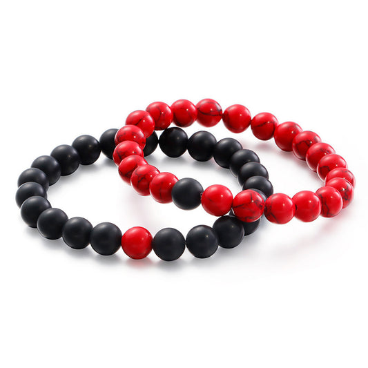 Trendy Simple Couple Bracelet for Casual Wear - Matte Black Agate Jewelry for Men