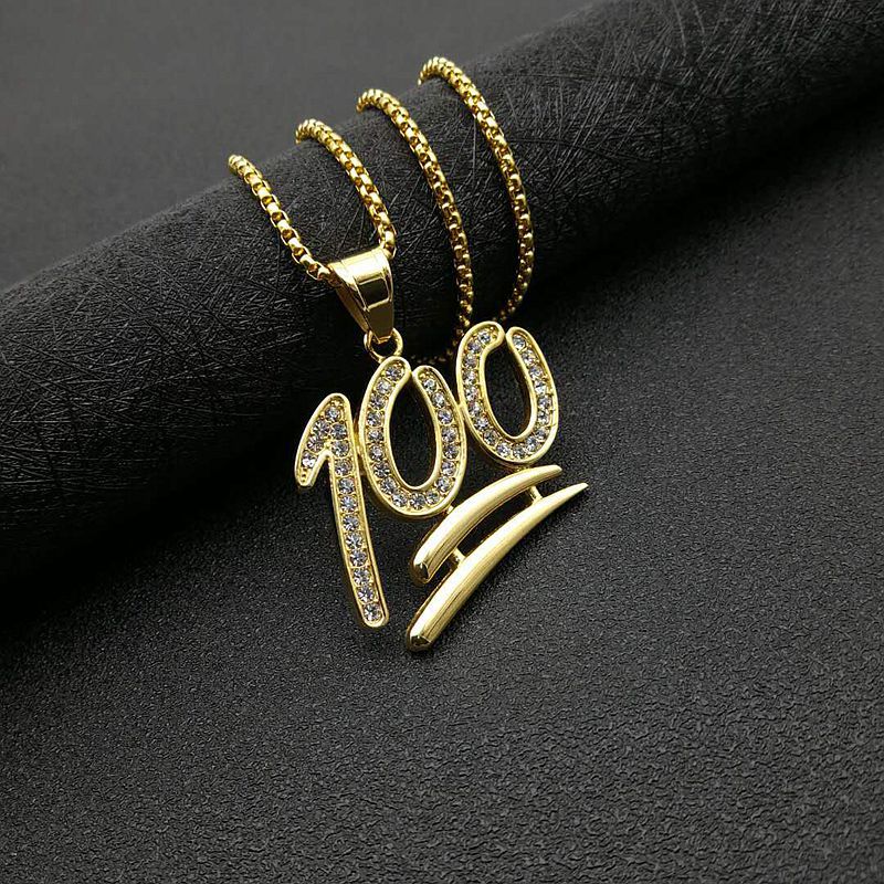 Planderful Hip Hop Necklace Gold Plated Zircon Pendant Titanium Steel 100Point Jewelry For Trendsetting Fans