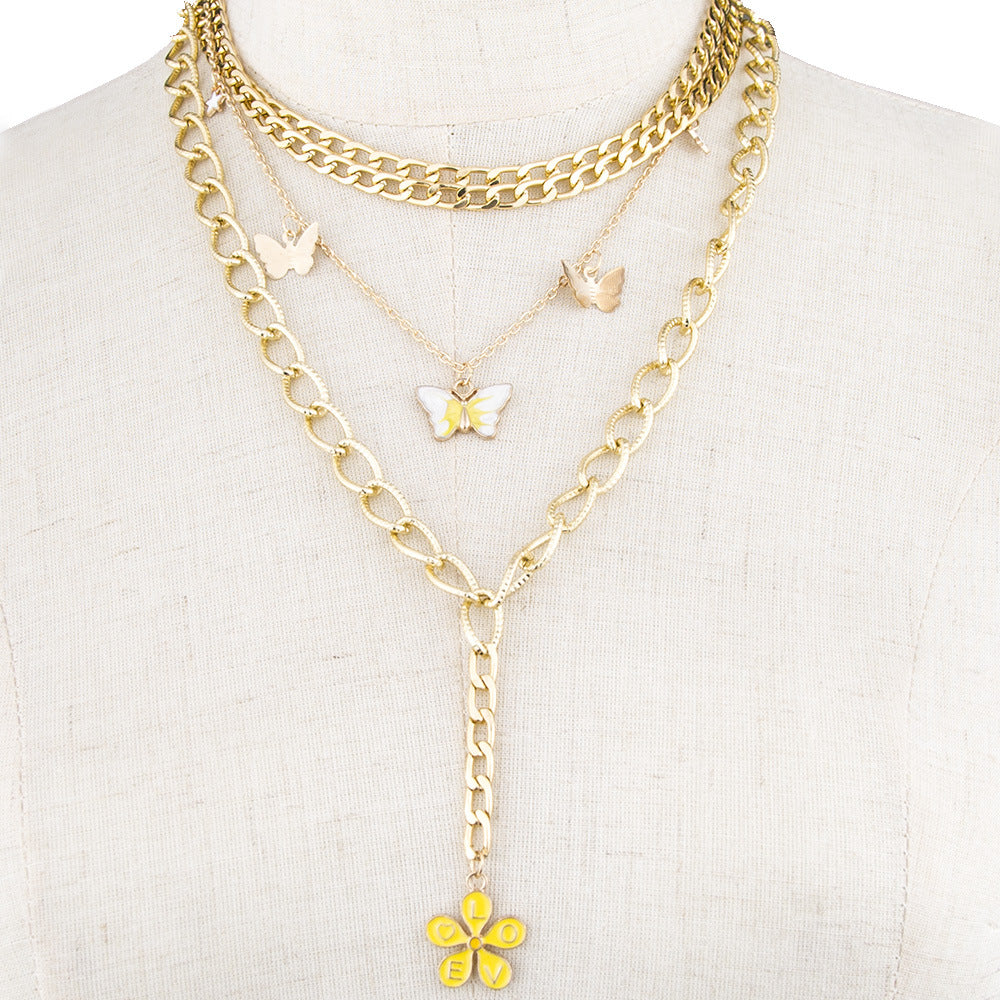 Europe and The United States Simple Butterfly and Snake Bone Chain Flower Necklace