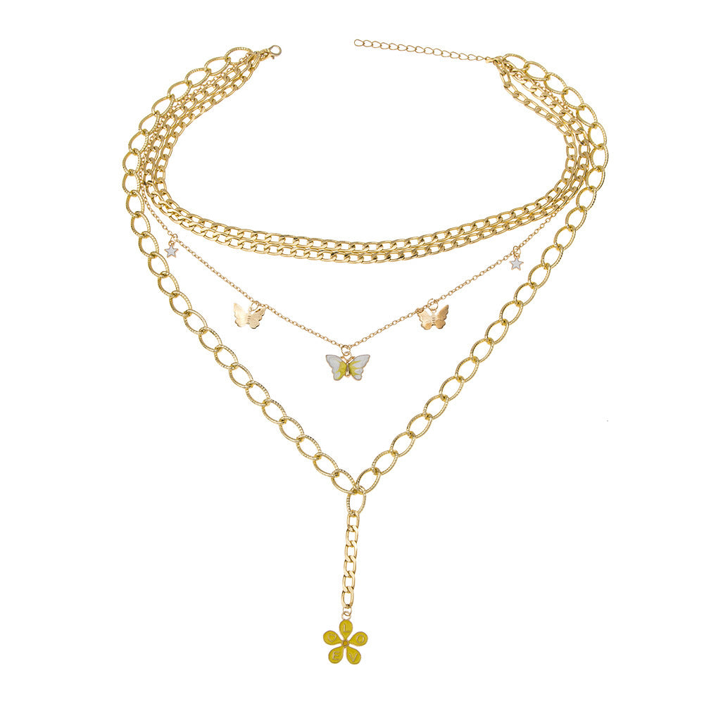 Europe and The United States Simple Butterfly and Snake Bone Chain Flower Necklace
