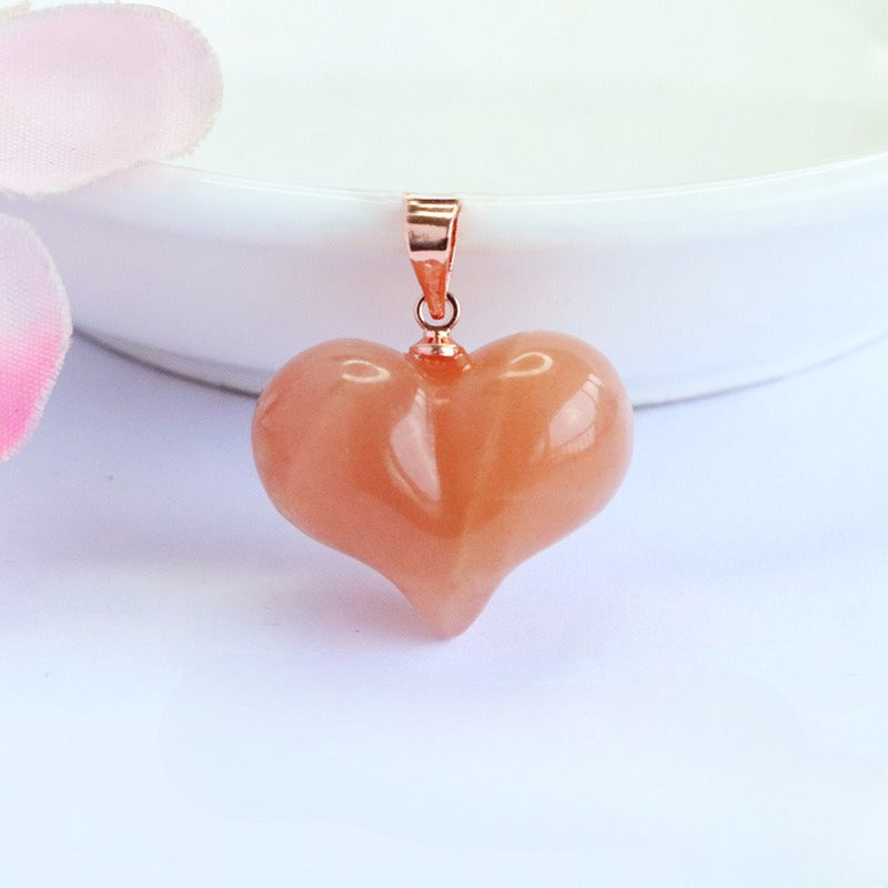 Orange Moonstone Heart 925 Silver Pendant — No Chain