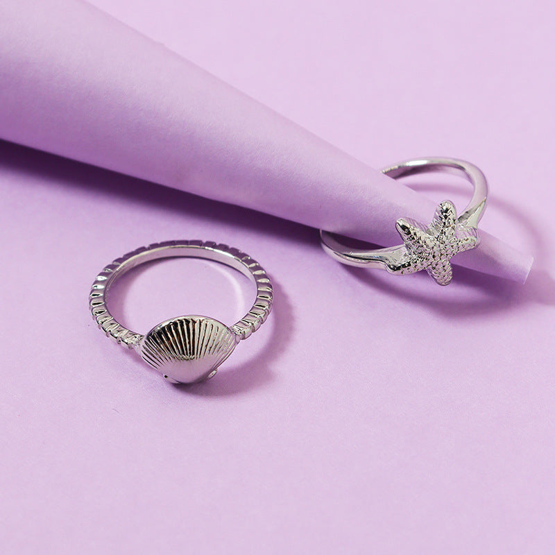 Maritime Chic Starfish Shell Ring Set - Ocean-Inspired, Stylish Vacation Jewelry