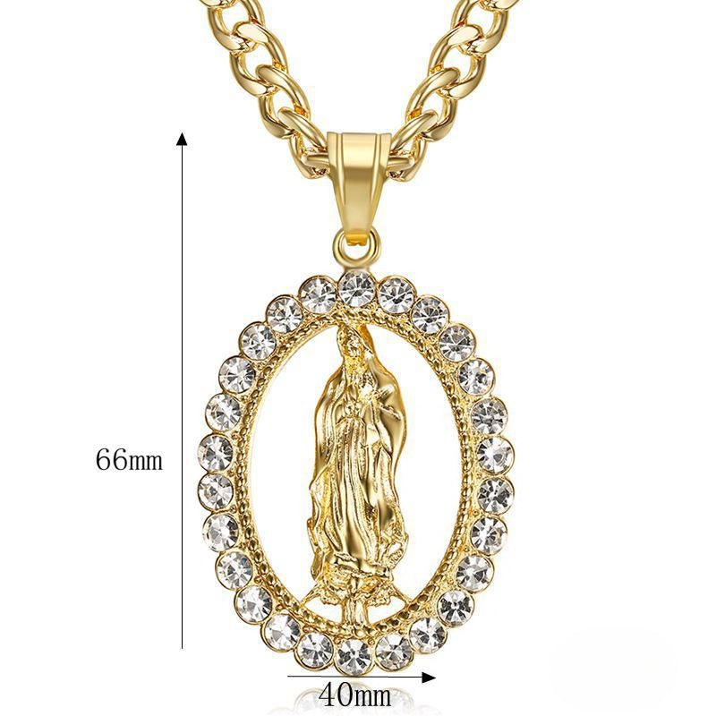 Planderful Titanium Steel Gold Plated Rhinestone Hip Hop Pendant Necklace For Men And Women