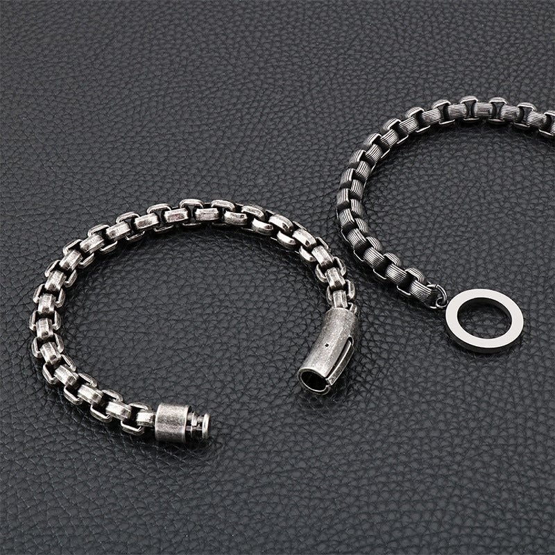 Creative Titanium Steel Square Pearl Bracelet for Men - Punk Retro Barbell Hand Jewelry